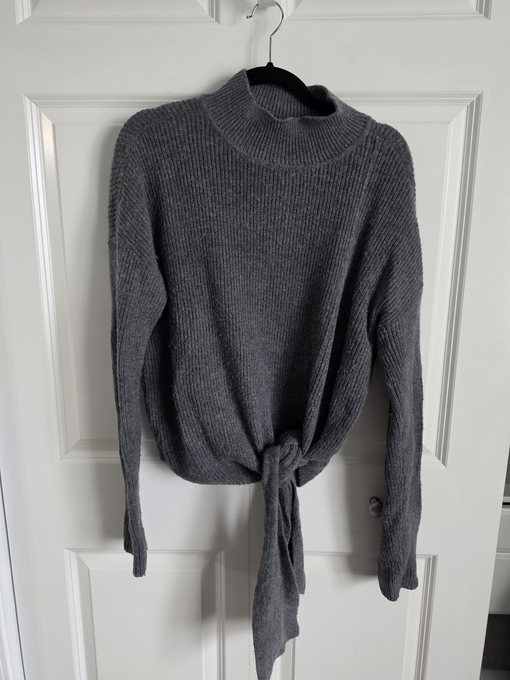 Halogen Charcoal grey Ribbed Tie-Front Turtleneck mock neck Sweater